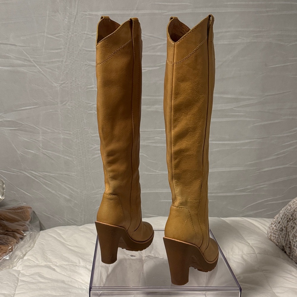 Tan Knee-High Leather Boots - Picture 3 of 10